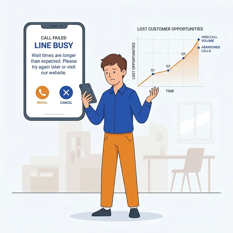 Lost customer line busy graph illustration