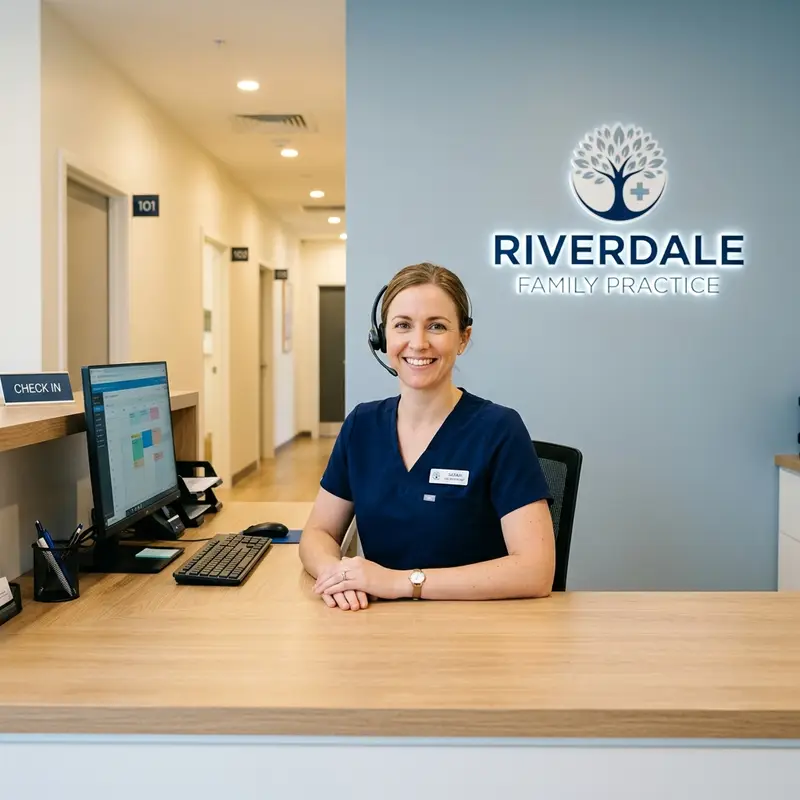 Medical practice phone receptionist assisting patients
